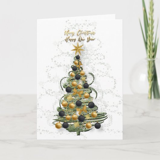Elegant Gold Christmas tree ,Folded Holiday Card カード (正面)