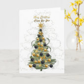 Elegant Gold Christmas tree ,Folded Holiday Card カード (黄色い花)