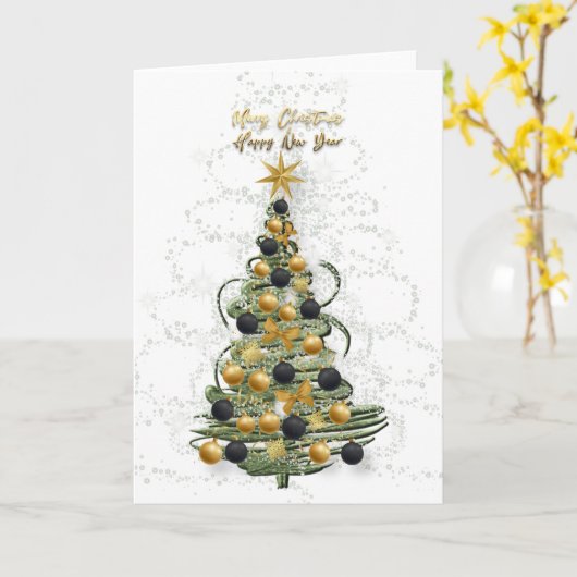 Elegant Gold Christmas tree ,Folded Holiday Card カード (黄色い花)
