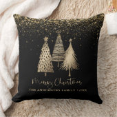 Elegant Gold Christmas Tree Glitter Snow クッション (ブランケット)