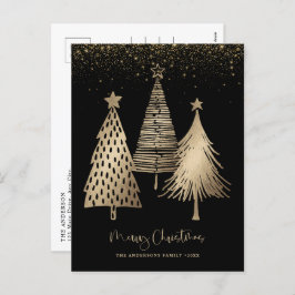 Elegant Gold Christmas Tree Glitter Snow シーズンポストカード