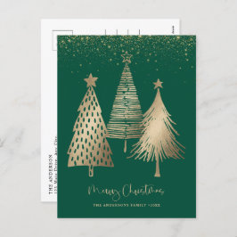 Elegant Gold Christmas Tree Glitter Snow シーズンポストカード