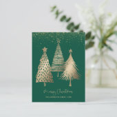 Elegant Gold Christmas Tree Glitter Snow シーズンポストカード (スタンド正面)
