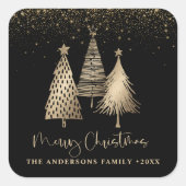 Elegant Gold Christmas Tree Glitter Snow スクエアシール (正面)