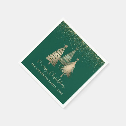 Elegant Gold Christmas Tree Glitter Snow スタンダードカクテルナプキン (角)