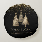 Elegant Gold Christmas Tree Glitter Snow ラウンドクッション (裏面)