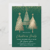 Elegant Gold Christmas Tree Glitter Snow  招待状 (正面)