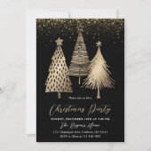 Elegant Gold Christmas Tree Glitter Snow  招待状 (正面)