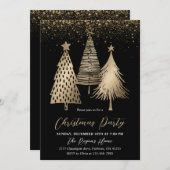 Elegant Gold Christmas Tree Glitter Snow  招待状 (正面/裏面)