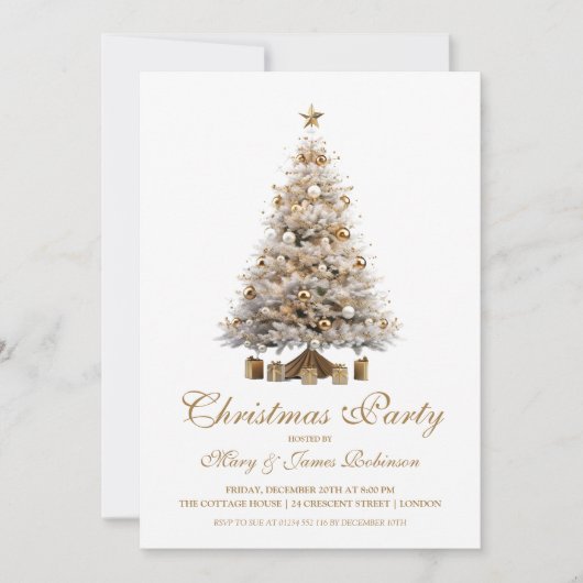 Elegant Gold Christmas Tree Holiday Party  招待状 (正面)