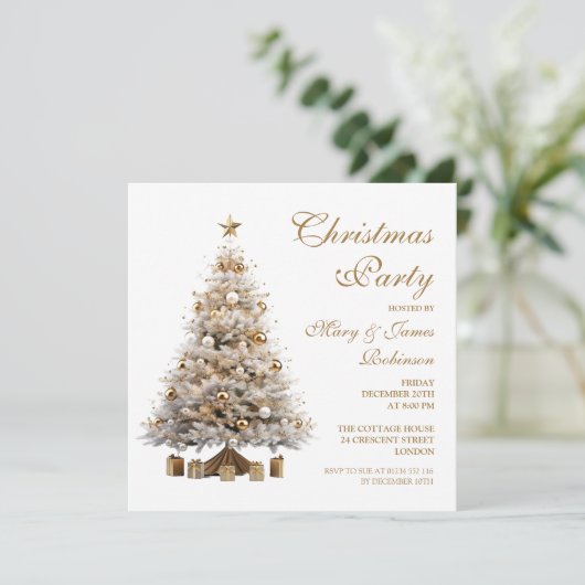 Elegant Gold Christmas Tree Holiday Party  招待状 (スタンド正面)
