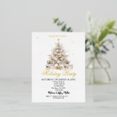 Elegant Gold Christmas Tree Holiday Party 箔招待状ポストカード (立ち正面)