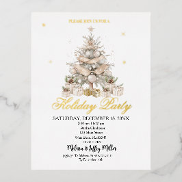 Elegant Gold Christmas Tree Holiday Party  箔招待状ポストカード