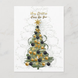 Elegant Gold Christmas tree  Holiday postcard  シーズンポストカード