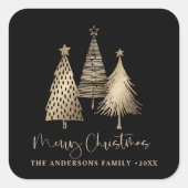 Elegant Gold Christmas Tree Merry Christmas  スクエアシール (正面)