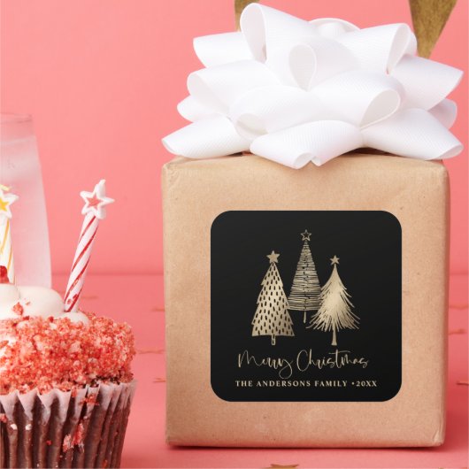 Elegant Gold Christmas Tree Merry Christmas  スクエアシール (パーティー)