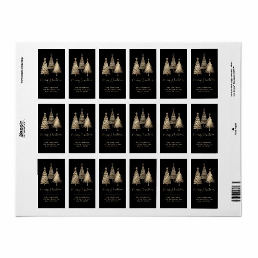 Elegant Gold Christmas Tree Merry Christmas   ラベル (フルシート)