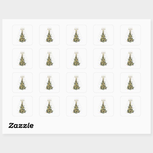 Elegant Gold Christmas tree ,square stickers  スクエアシール (シート)