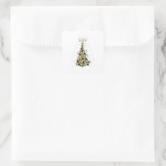 Elegant Gold Christmas tree ,square stickers  スクエアシール (バッグ)