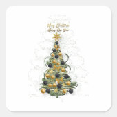 Elegant Gold Christmas tree ,square stickers  スクエアシール (正面)