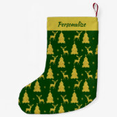 Elegant Gold Christmas Trees Reindeer on Green スモールクリスマスストッキング (裏面)