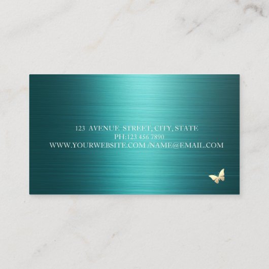 Elegant Gold Circles Butterflies Green Metallic 名刺 (裏面)