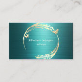 Elegant Gold Circles Butterflies Green Metallic 名刺 (正面)