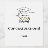 Elegant Gold Class of 2026 Graduation Wine Label. ワインラベル (シングルラベル)