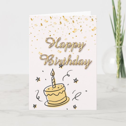Elegant Gold Confetti Happy Birthday Card - Modern カード (正面)