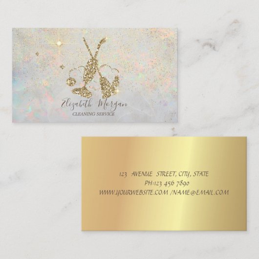 Elegant Gold Confetti Vacuum cleaner,Broom Opal 名刺 (正面/裏面)