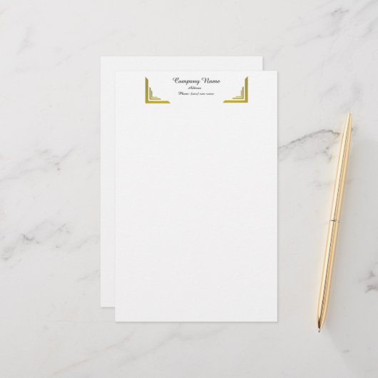 Elegant Gold Corner Border Professional Stationery 便箋 (正面/裏面インサイチュ)