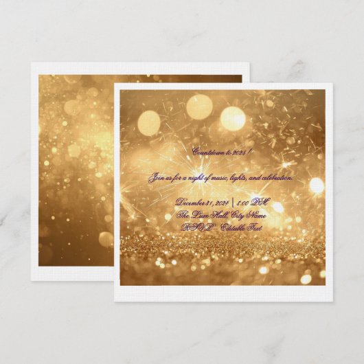 Elegant Gold Countdown New Year 2025 Invitation  招待状 (正面/裏面)