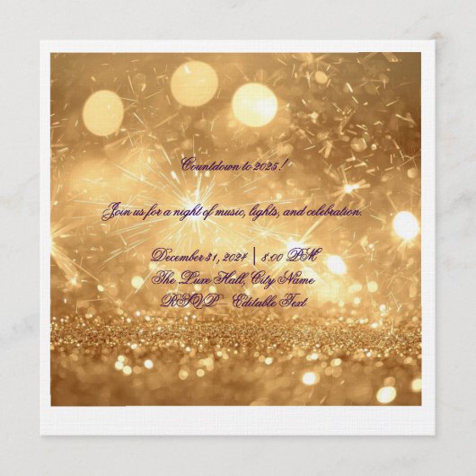 Elegant Gold Countdown New Year 2025 Invitation  招待状 (正面)