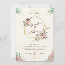 Elegant Gold & Cream Minimalist Wedding Invitation 招待状