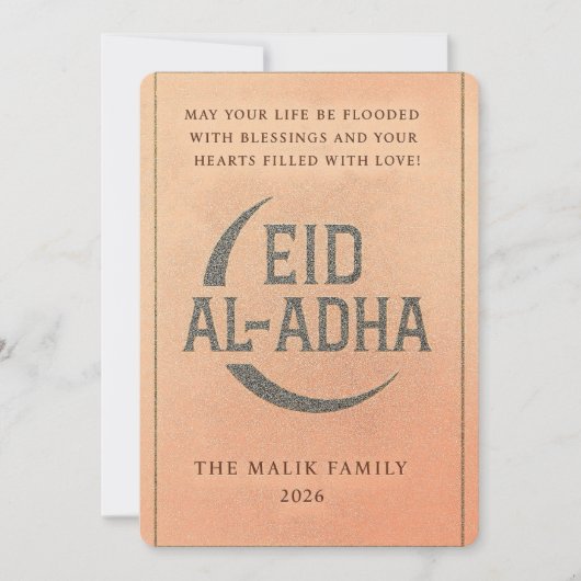 Elegant Gold Crescent Eid Al-Adha Greeting Card シーズンカード (正面)