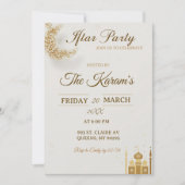Elegant Gold Crescent Moo, Ramadan Iftar Party  招待状 (正面)