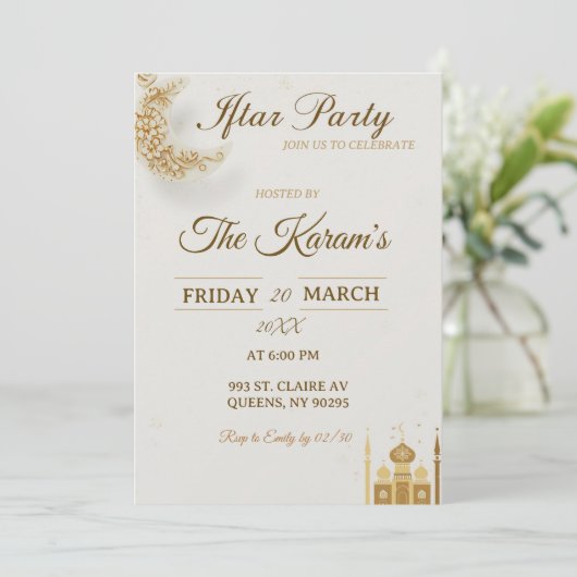 Elegant Gold Crescent Moo, Ramadan Iftar Party  招待状 (スタンド正面)
