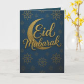 Elegant Gold Crescent Moon Eid Mubarak Greeting カード (黄色い花)