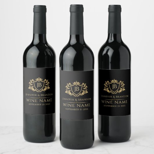 Elegant Gold Crest Frame Wine Label ワインラベル (ボトル)