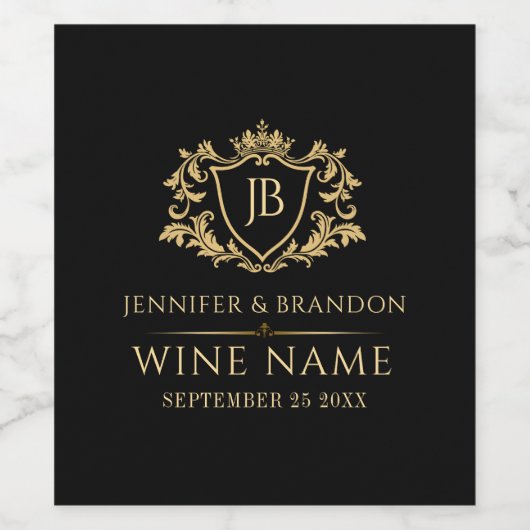 Elegant Gold Crest Frame Wine Label ワインラベル (シングルラベル)