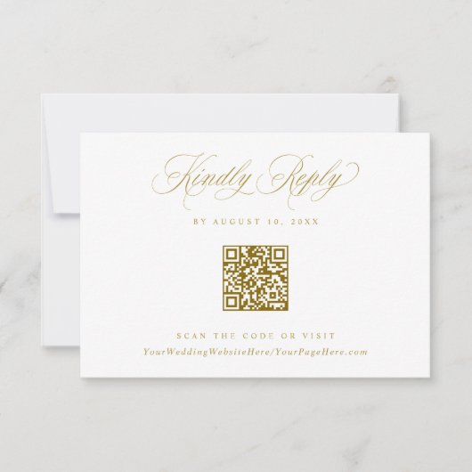 Elegant Gold Crest Logo Wedding QR Code 出欠カード (正面)