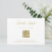 Elegant Gold Crest Logo Wedding QR Code 出欠カード (スタンド正面)