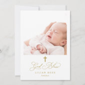 Elegant Gold Cross Calligraphy Photo Baptism 招待状 (裏面)
