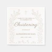 Elegant Gold Cross Floral Christening Baptism スタンダードカクテルナプキン (正面)