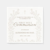 Elegant Gold Cross Floral Christian Baptism スタンダードカクテルナプキン (正面)