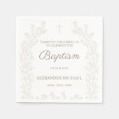 Elegant Gold Cross Floral Christian Baptism スタンダードカクテルナプキン (正面)