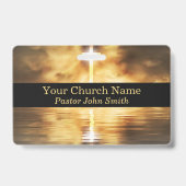 Elegant Gold Cross Water Reflection Church  バッジ (正面)