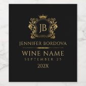 Elegant Gold Crown Frame On Custom Black ワインラベル (シングルラベル)
