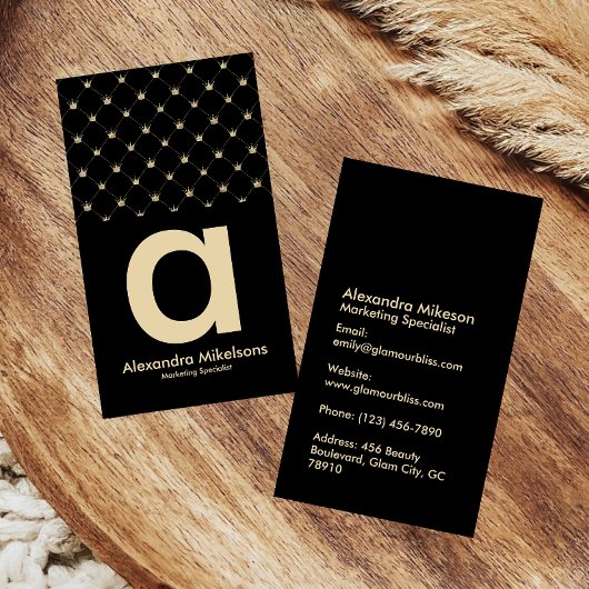 Elegant Gold Crown Grid Black Minimal 名刺