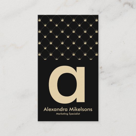 Elegant Gold Crown Grid Black Minimal 名刺 (正面)